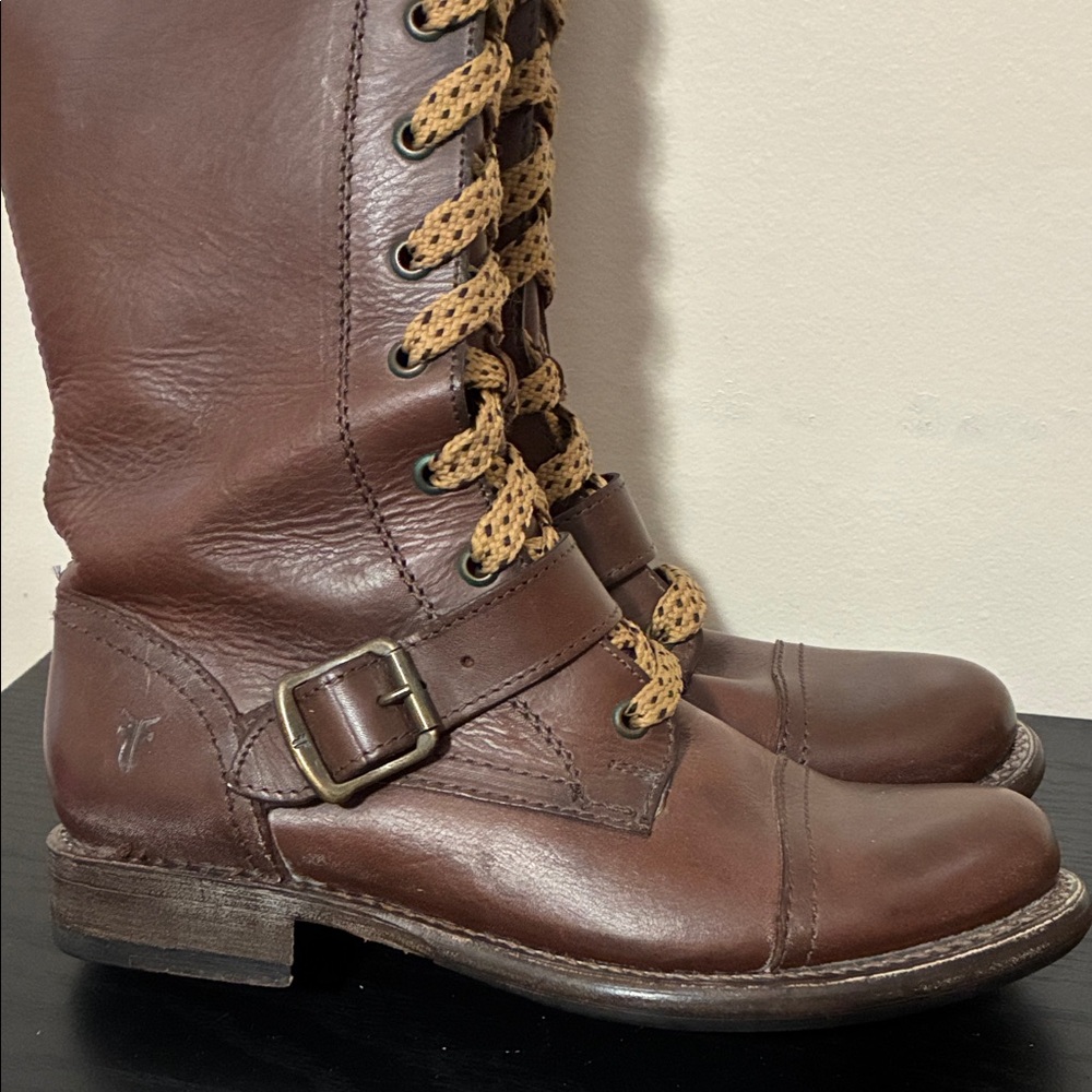 Frye Jenna Cap Toe lace-up boots in brown leather size 7B - Picture 7 of 12